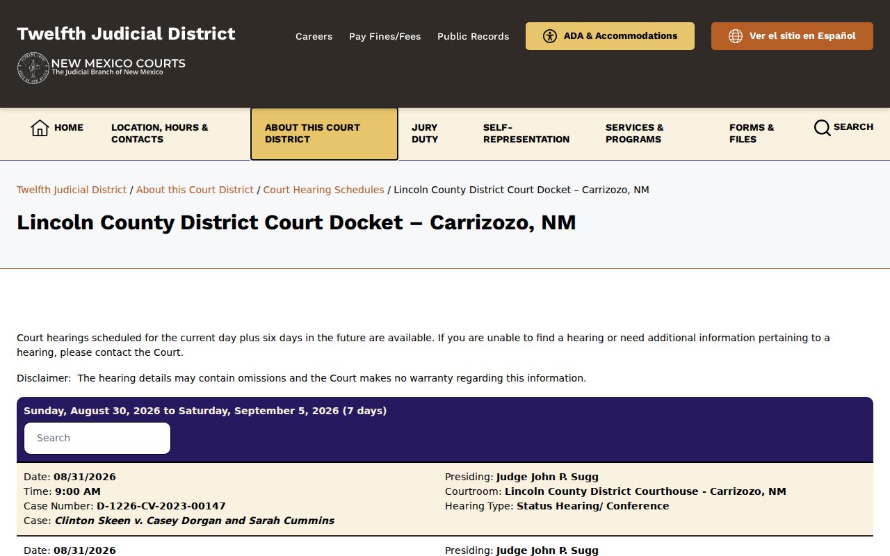 Lincoln County court date reference image for the Lincoln District seven-day docket