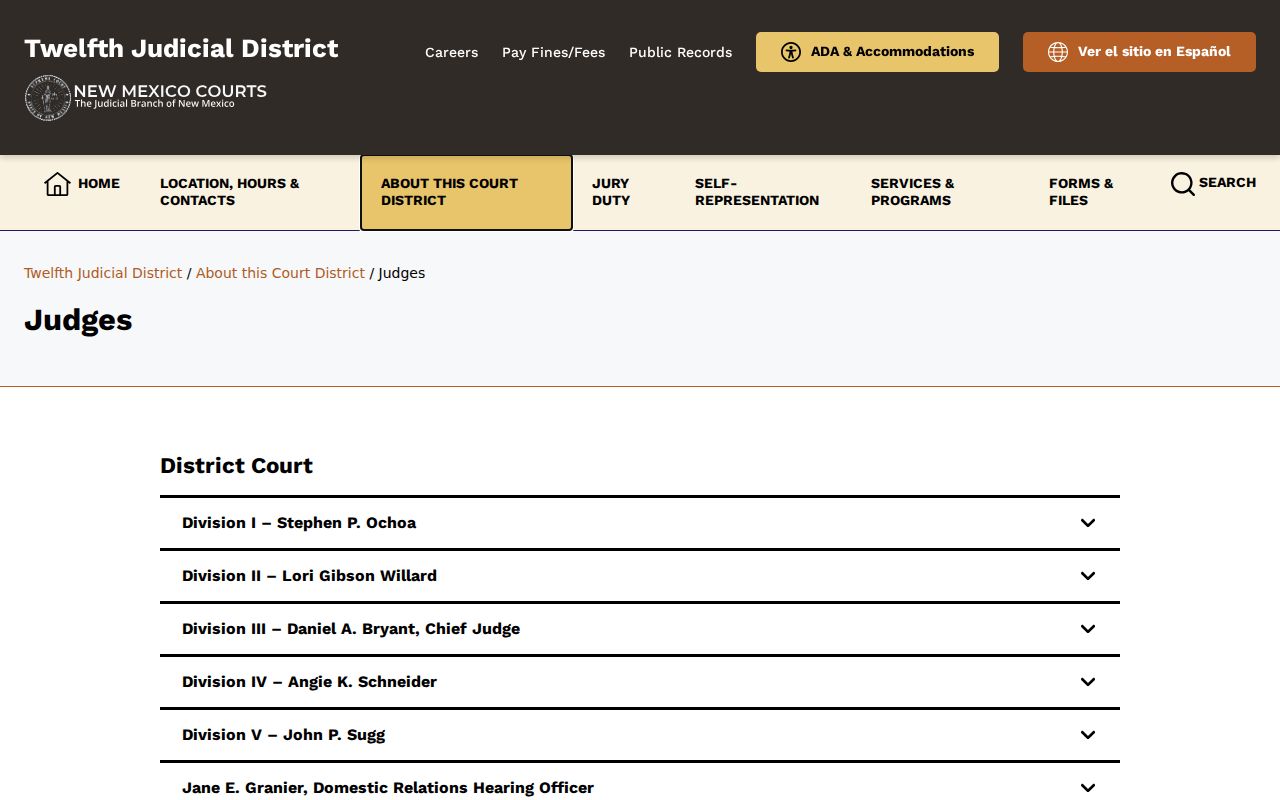 Lincoln County court date reference image for Twelfth Judicial District judges and divisions