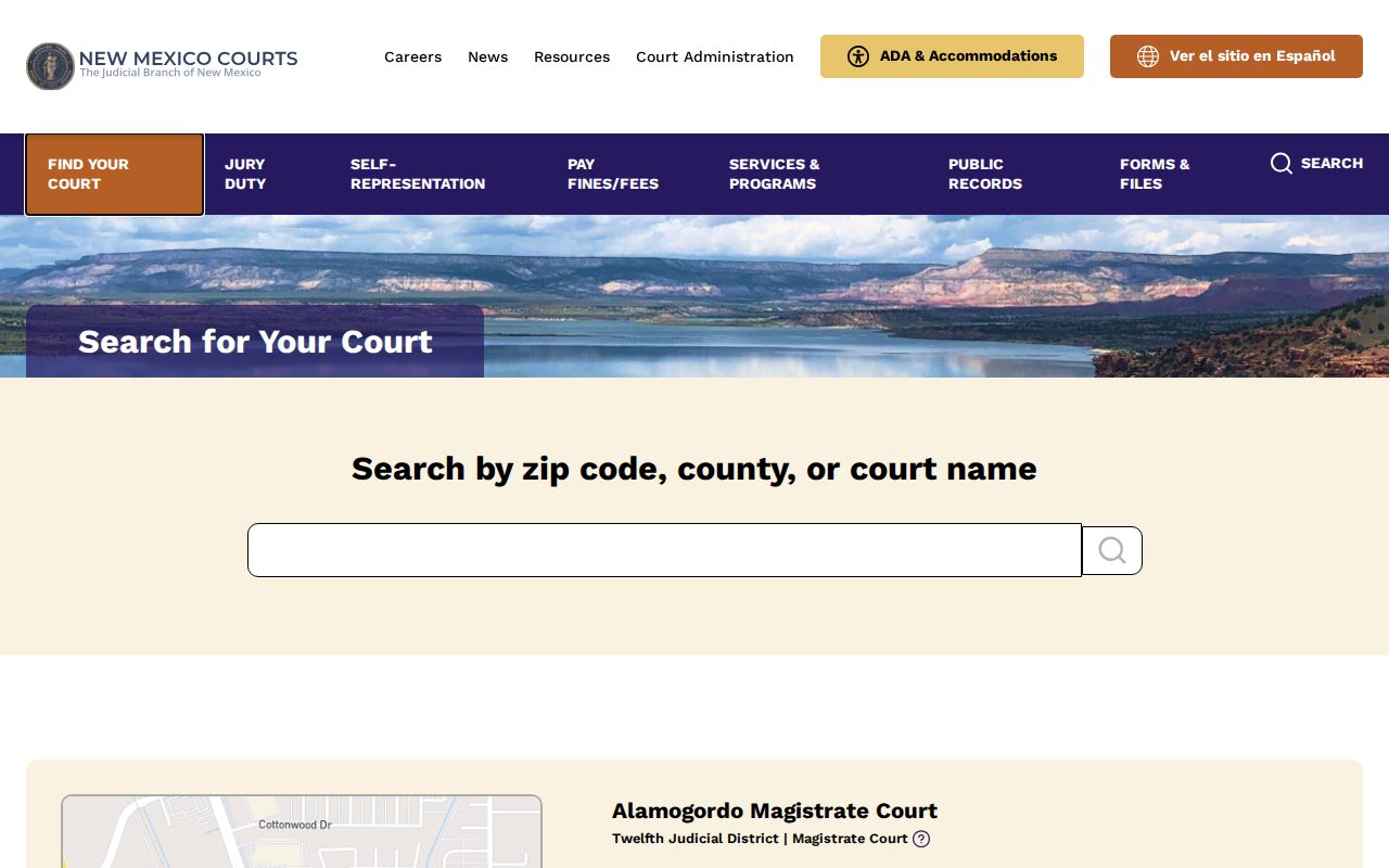Lincoln County court docket court locator on the New Mexico Judiciary website
